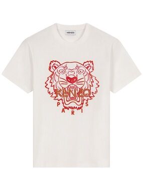 NEW Kenzo ICON Printed White Cotton Jersey Short Sleeve T-Shirt Gold/Red Size S